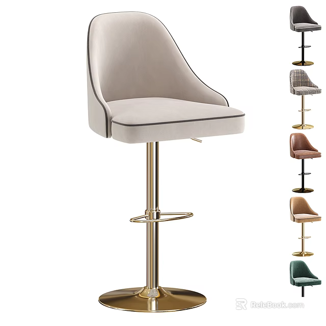 Stylish Modern Bar Stools With Velvet Upholstery Metal Base And Multiple Colors 3d model 
