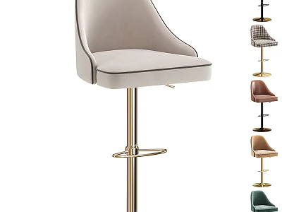 Stylish Modern Bar Stools With Velvet Upholstery Metal Base And Multiple Colors 3d model