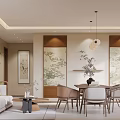 Modern Living Dining Room Interior With Wooden Furniture Sofa Dining Table And Pendant Light