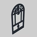 Ornate Arched Dark Blue Mirror With Intricate Carvings And Paneled Design