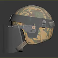 Camouflage Pattern Protective Helmet Featuring Transparent Face Shield And Adjustable Strap 3d model