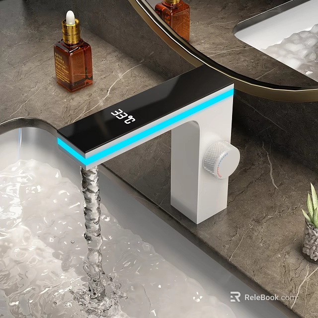 Modern Digital Display Bathroom Faucet With Temperature Reading Blue Light Strip And Water Flow 3d model 