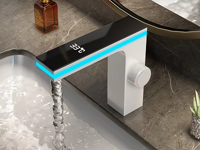 Modern Digital Display Bathroom Faucet With Temperature Reading Blue Light Strip And Water Flow 3d model