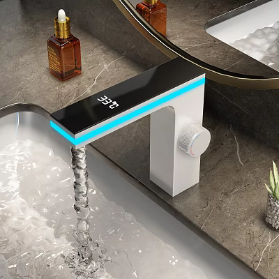 Modern Digital Display Bathroom Faucet With Temperature Reading Blue Light Strip And Water Flow 3d model