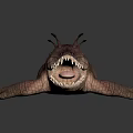 Detailed Aquatic Reptile Like Animal With Scales Pink Horns Open Mouth Sharp Teeth And Claws