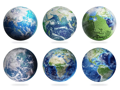 Various Earth Globes Showcasing Different Surface Features and Visual Designs 3d model
