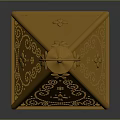 Yellow Pyramid Shaped Decorative Furniture Piece With Ring Handle And Intricate Cutout Patterns