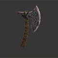 3D Model Axe With Wooden Handle And Metal Blade Carved Patterns