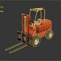 Red Industrial Forklift With Operator Cab Metal Forks And Large Wheels