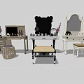 Different Styles Dressing Tables With Mirrors Stools Cosmetics And Decorative Vases