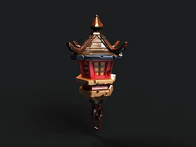 Chinese Style Lantern Shaped Chandelier With Red Brown Color And Pointed Top Hanging Chain 3d model