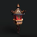 Chinese Style Lantern Shaped Chandelier With Red Brown Color And Pointed Top Hanging Chain