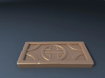 Ornate Bronze Rectangular Decorative Plaque Featuring Central Carved Symbol And Patterns 3d model