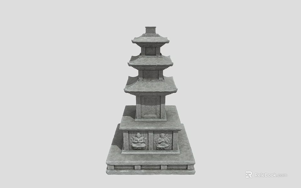Traditional Stone Pagoda Multi Tiered Structure With Carved Base Ancient Oriental Design 3d model 