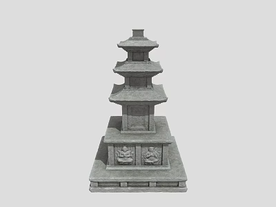 Traditional Stone Pagoda Multi Tiered Structure With Carved Base Ancient Oriental Design 3d model