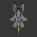 Futuristic Cosmic Spaceship With Metallic Body Yellow Thrusters And Aerodynamic Shape
