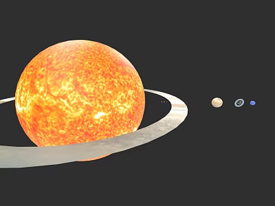 Solar System View Featuring Glowing Orange Sun With Rings And Distant Planets 3d model