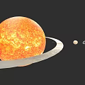 Solar System View Featuring Glowing Orange Sun With Rings And Distant Planets 3d model