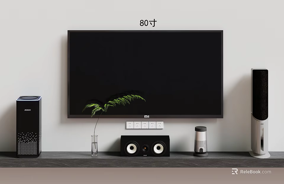 80 Inch TV Mounted On Wall In Minimalist Setup 3d model 