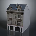Three Story Traditional Residential Building With Gray Roof Beige Exterior And Ground Floor Delicatessen