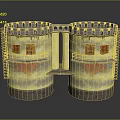 Industrial Cylindrical Equipment With Platforms Ladders Yellow Interior And Red Heating Elements