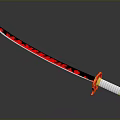 Katana Weapon With Red Black Blade Pattern And White Orange Handle On Gray Background