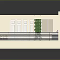 Modern Balcony With Black Railings White Doors Golden Handles Vertical Plant And Window