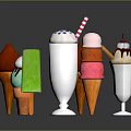 Assorted Ice Cream Treats Including Cone Cup Popsicle With Cherry Sprinkles And Striped Straw