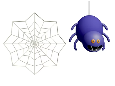 Creative Floral Display Decoration With Spider Web Ornament And Purple Cartoon Spider 3d model