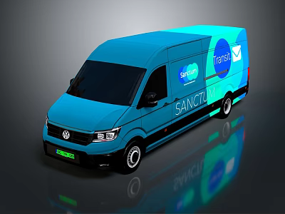 Blue SANCIA Transit Van With Brand Logo And Graphics Design 3d model