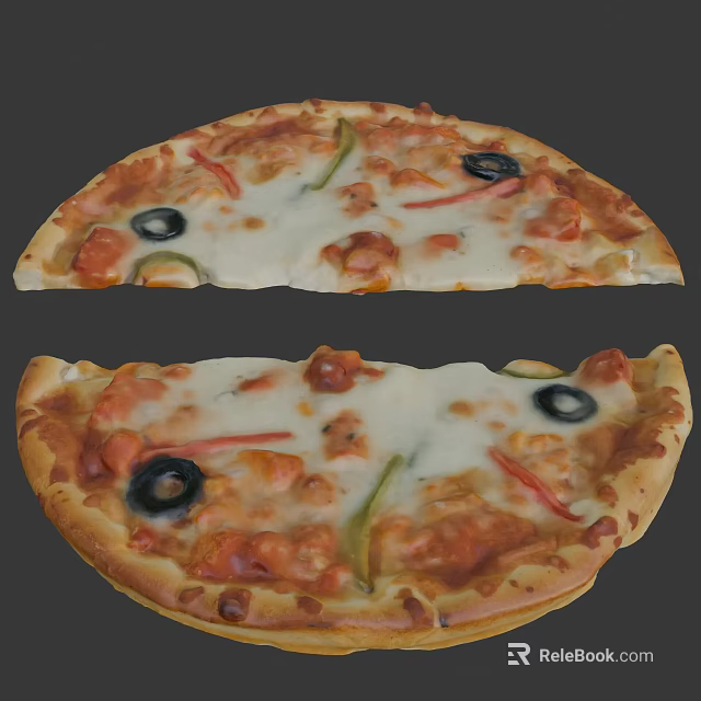 Delicious Pizza Topped With Melted Cheese Black Olives Green Peppers And Red Peppers 3d model 