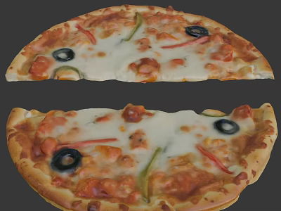 Delicious Pizza Topped With Melted Cheese Black Olives Green Peppers And Red Peppers 3d model