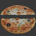 Delicious Pizza Topped With Melted Cheese Black Olives Green Peppers And Red Peppers