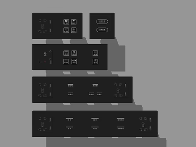Modern Black Switch Panels With Various Switches Sockets And Layout Designs 3d model