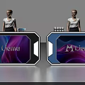 Modern Reception Desk With Female Receptionist M lienu Logo Purple Blue Wave Patterns