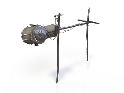 Vintage Industrial Metal Device With Circular Drum And Crossed Metal Stands 3d model