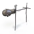 Vintage Industrial Metal Device With Circular Drum And Crossed Metal Stands
