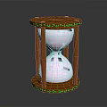 Decorative Wooden Hourglass With Green Patterns Top Base Transparent Glass And White Sand