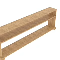 Wooden Long Dining Table With Two Tier Shelves And Simple Design Structure