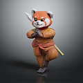 Red Panda Samurai Character In Martial Arts Pose With Sword Knife And Costume