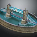 London Tower Bridge Scale Model Scene With Stone Towers Water Area And Lamp Posts
