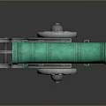 Ancient Green Cannon With Carved Decorations And Metal Wheels Displayed On Reflective Surface