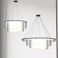 Elegant Modern Layered White Fabric Shade Chandeliers With Black Thin Suspension Wires