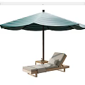 Reclining Lounge Chair with Teal Umbrella and Beige Cushions for Outdoor Relaxation