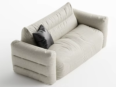 Modern Minimalist Two Seater Sofa In Light Gray Fabric With Black Pillow 3d model