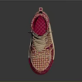 Red And Beige High Top Shoes With Geometric Pattern Woven Design And Ornate Details