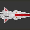 White and Red Cosmic Spaceship Model Featuring Sleek Design Yellow Circular Details and Futuristic Thrusters