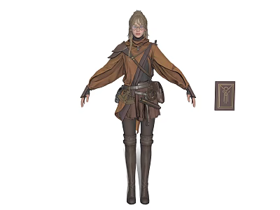 Fantasy Character In Brown Cloak With Leather Belt Boots And Creature Emblem Accessory 3d model