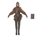 Fantasy Character In Brown Cloak With Leather Belt Boots And Creature Emblem Accessory