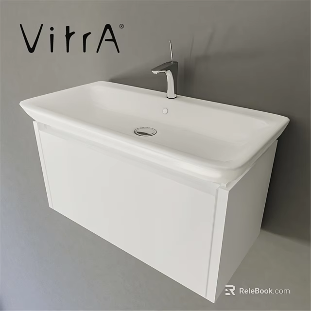 Modern White Washbasin Cabinet Design With Chrome Faucet On Gray Wall 3d model 